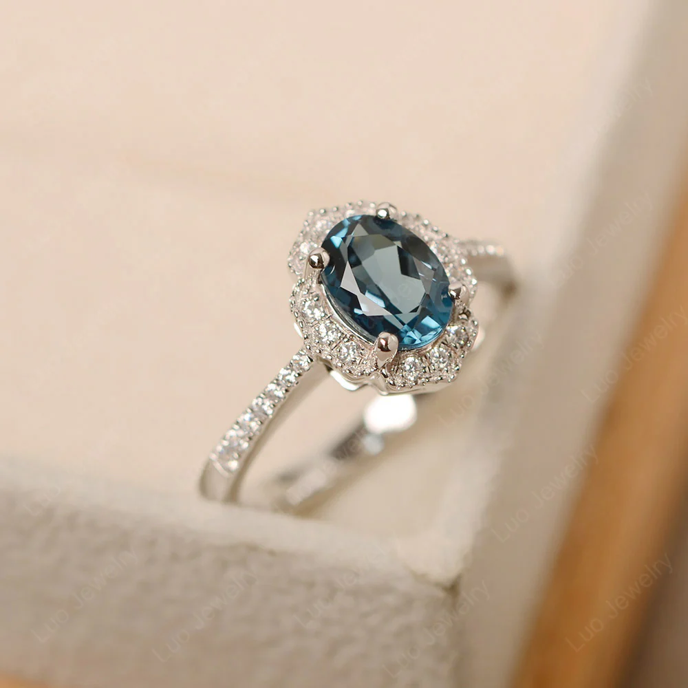 Milgrain Halo London Blue Topaz Engagement Ring - Image 2
