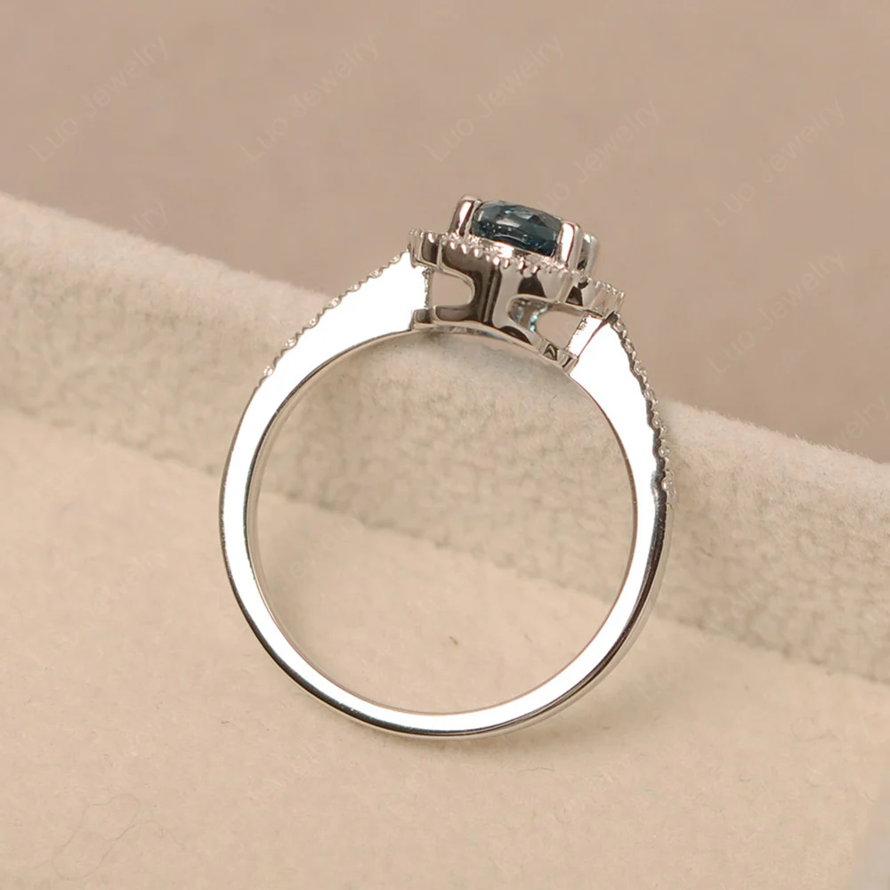 Milgrain Halo London Blue Topaz Engagement Ring - Image 3