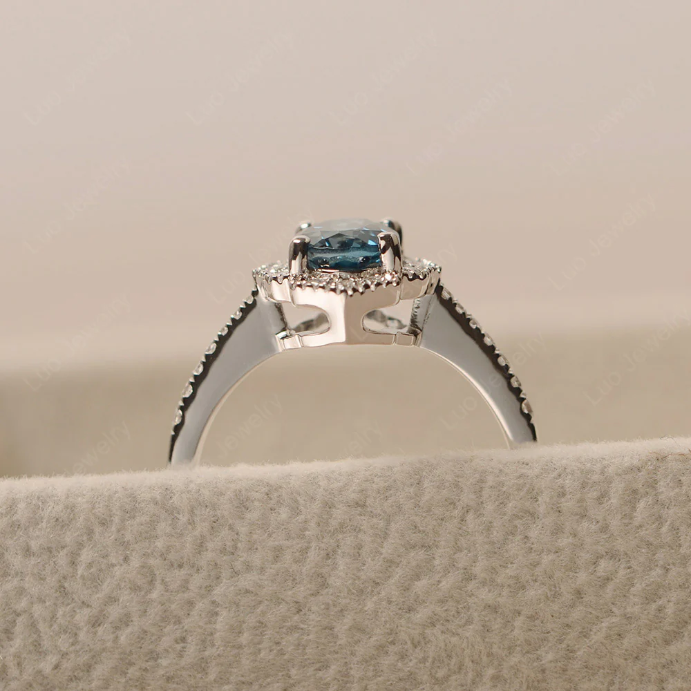 Milgrain Halo London Blue Topaz Engagement Ring - Image 4