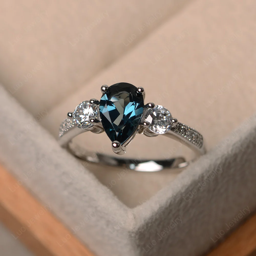Pear Shaped London Blue Topaz Engagement Ring
