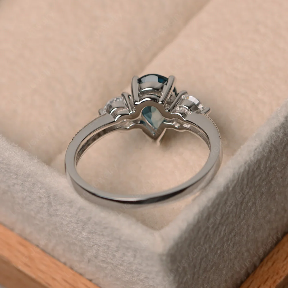 Pear Shaped London Blue Topaz Engagement Ring - Image 3