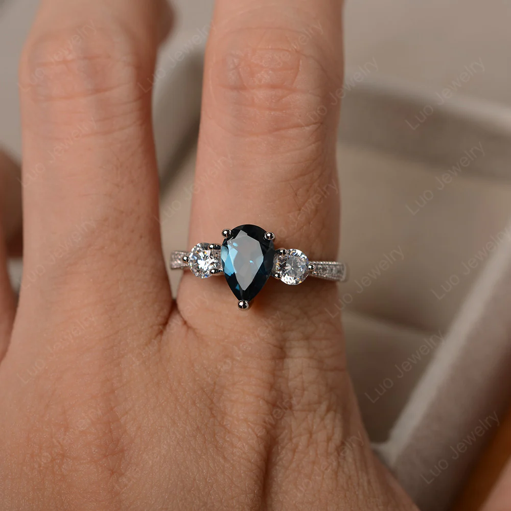 Pear Shaped London Blue Topaz Engagement Ring - Image 4