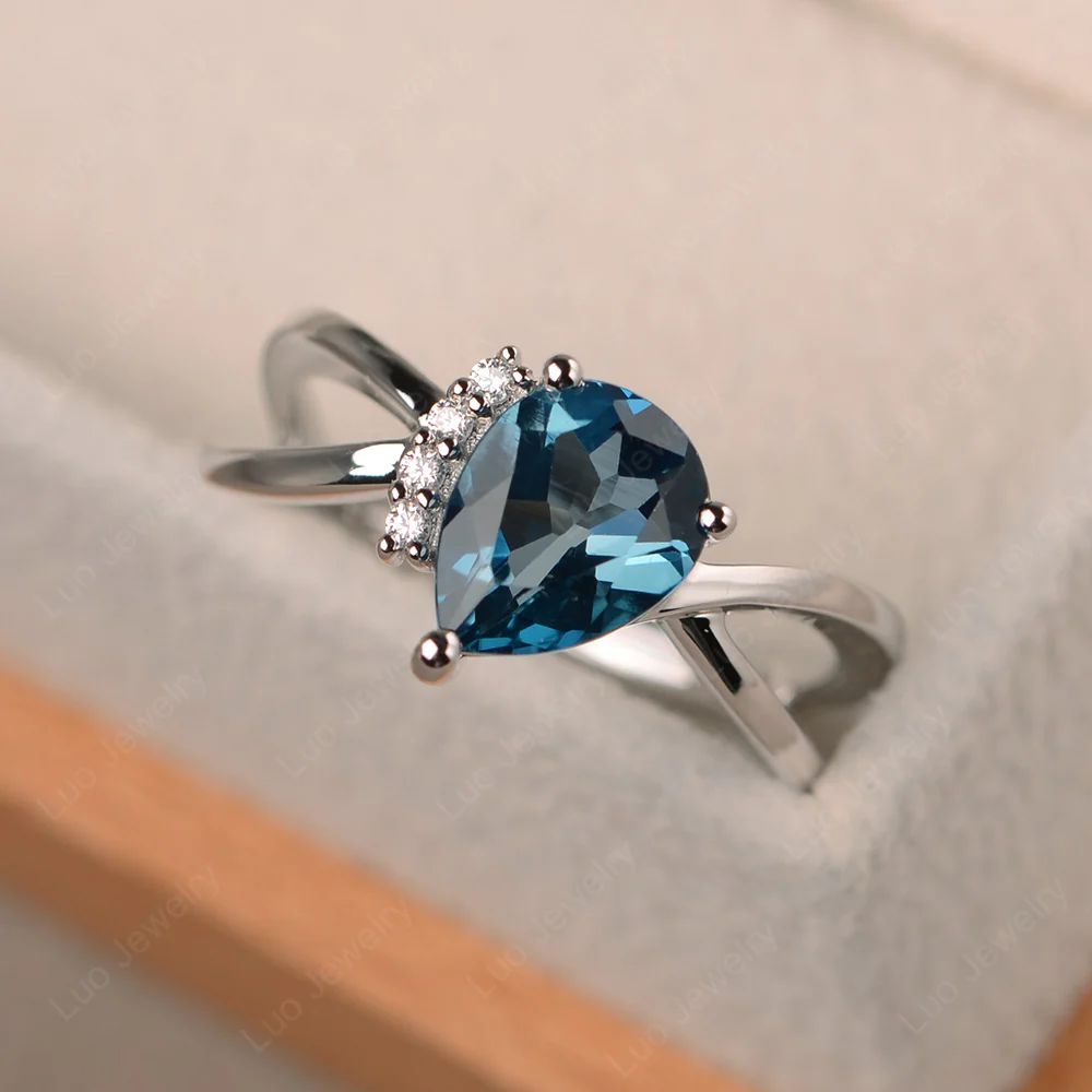London Blue Topaz Asymmetric Engagement Ring - Image 3