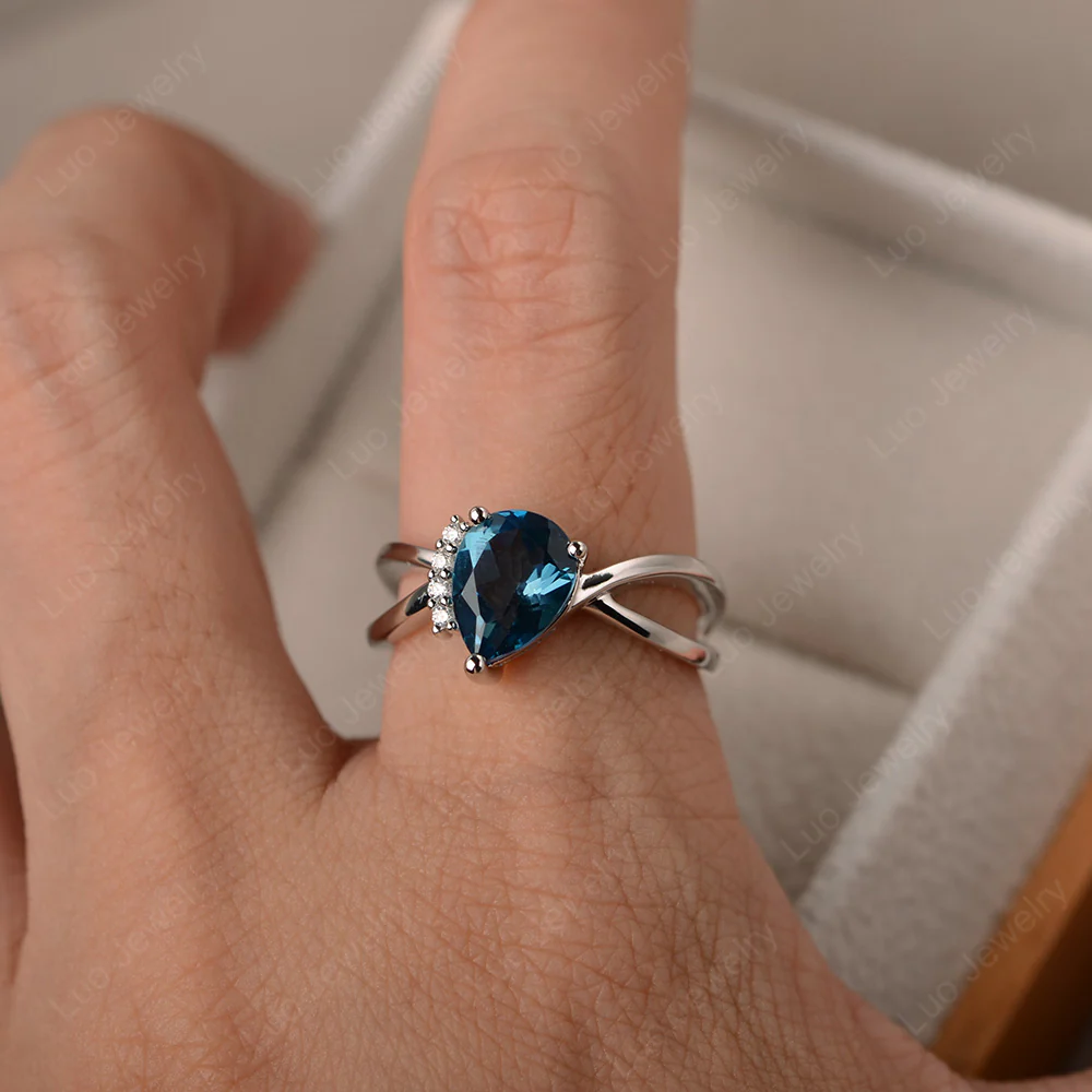 London Blue Topaz Asymmetric Engagement Ring - Image 5