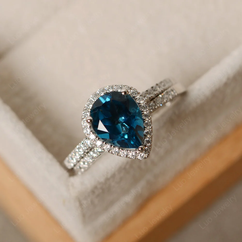 London Blue Topaz Pear Shaped Engagement Ring Set - Image 3