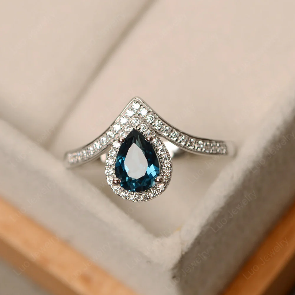Teardrop Shaped London Blue Topaz Chevron Ring