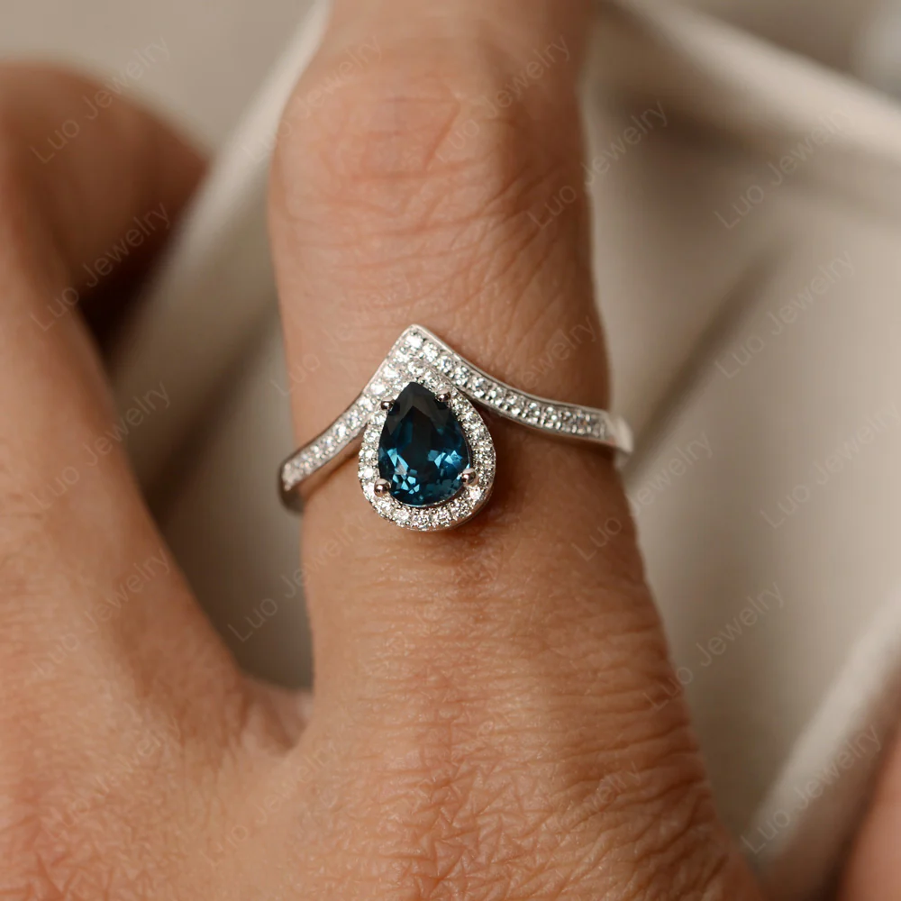 Teardrop Shaped London Blue Topaz Chevron Ring - Image 4