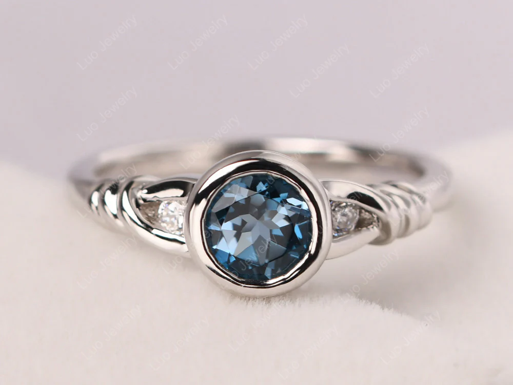 London Blue Topaz Ring Round Bezel Engagement Ring