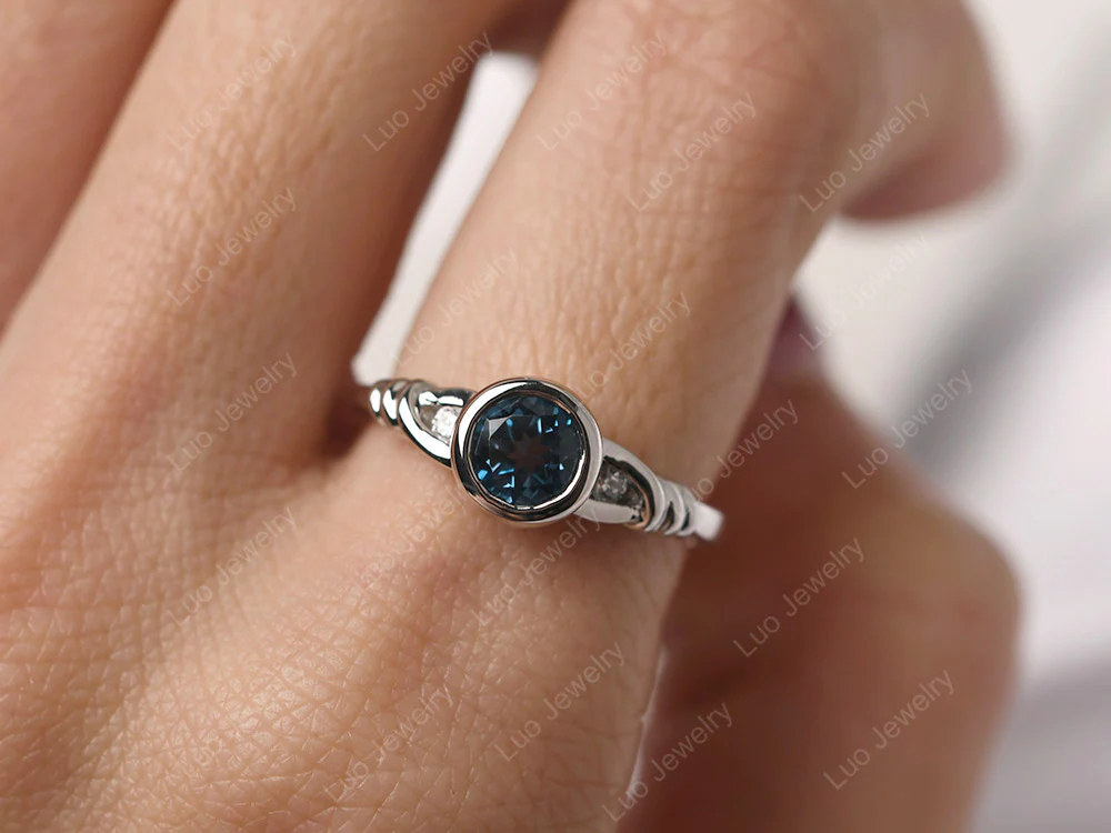 London Blue Topaz Ring Round Bezel Engagement Ring - Image 5