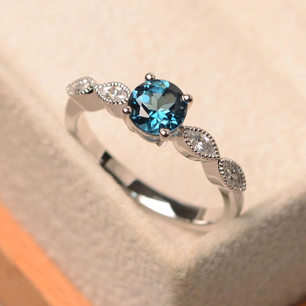 London Blue Topaz Milgrain Vintage Inspired Ring - Image 2
