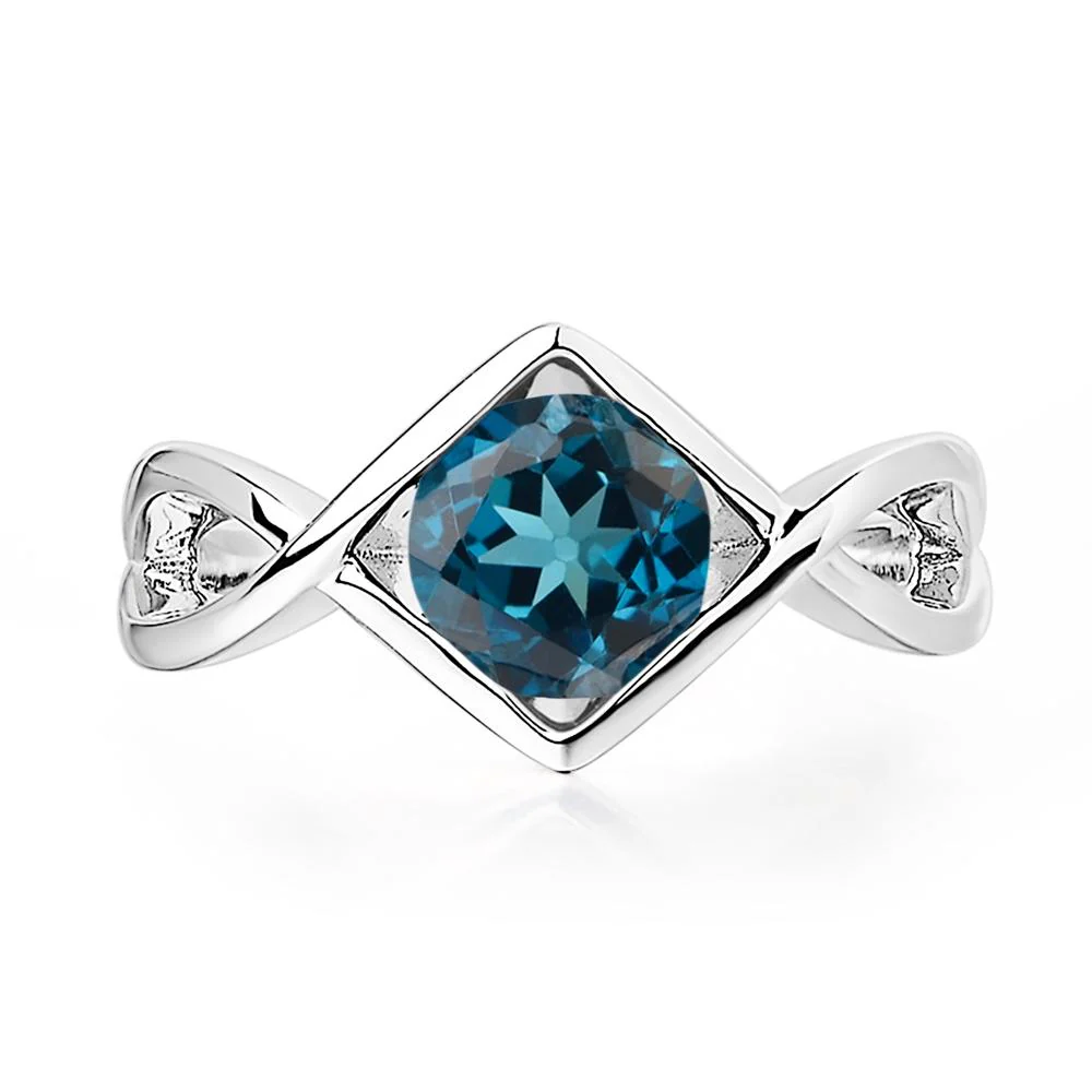 London Blue Topaz Bezel Set Infinity Solitaire Ring - Image 2