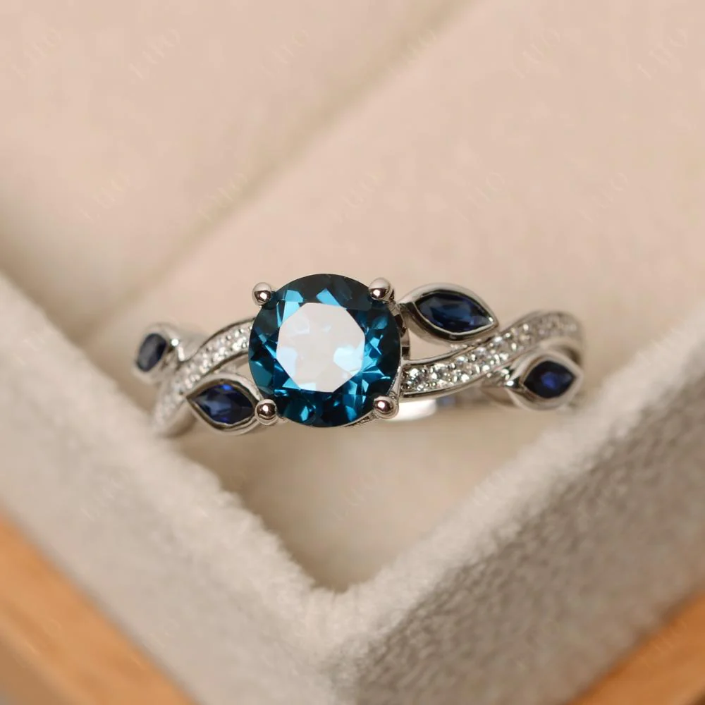 London Blue Topaz Leaf Engagement Ring - Image 29