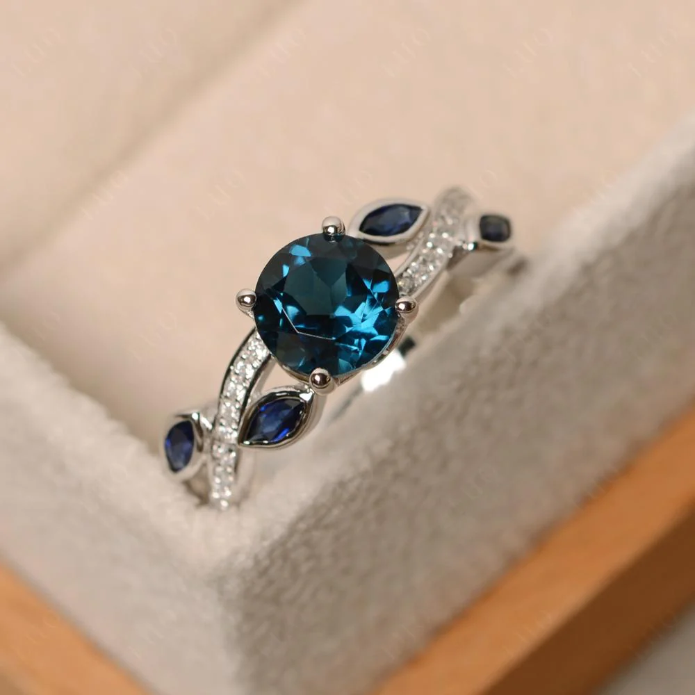 London Blue Topaz Leaf Engagement Ring - Image 30