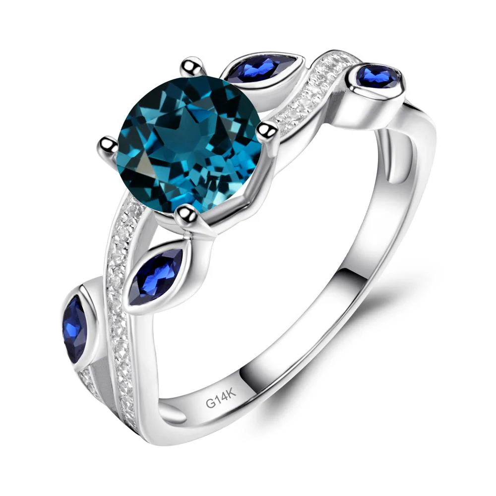 London Blue Topaz Leaf Engagement Ring - Image 4