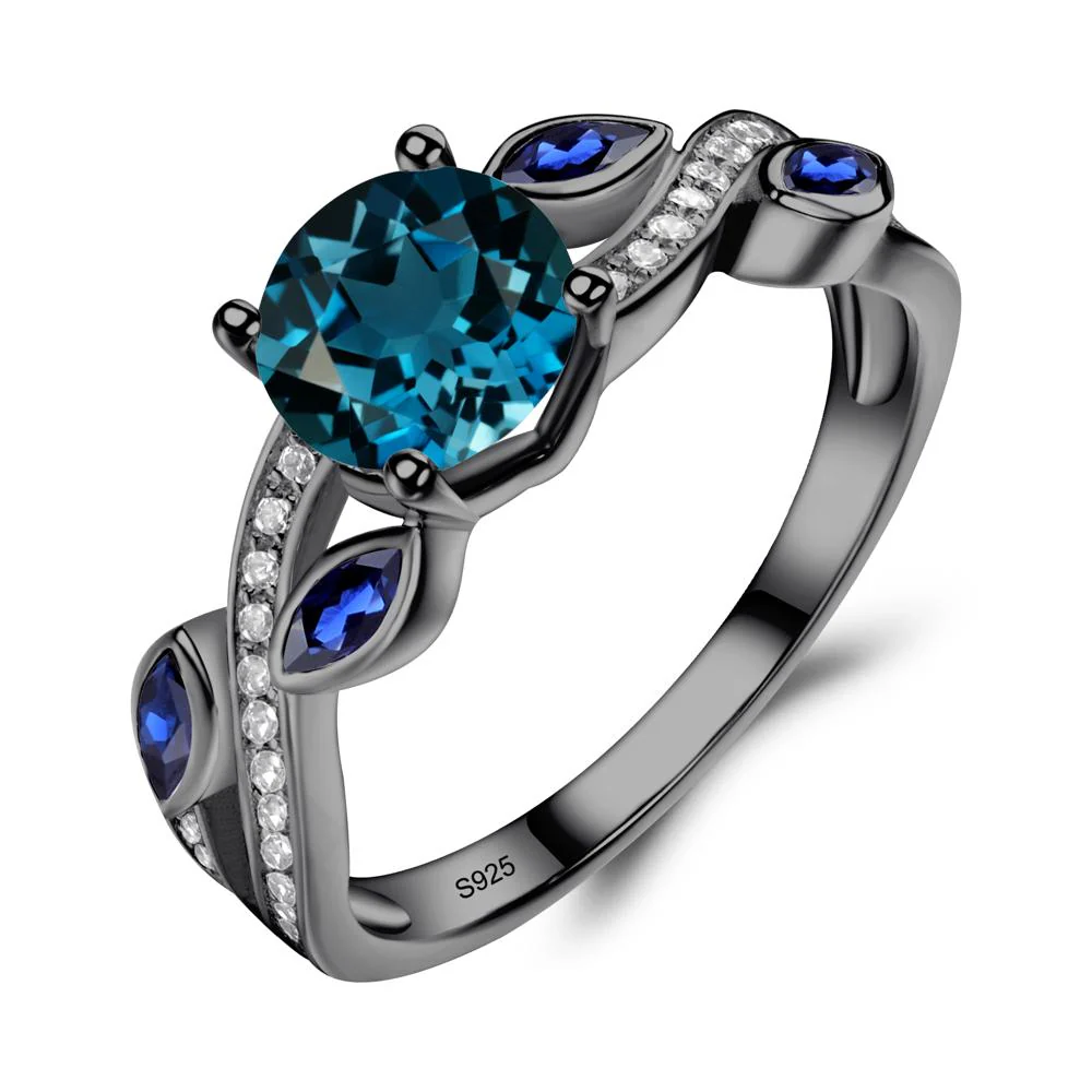 London Blue Topaz Leaf Engagement Ring - Image 9