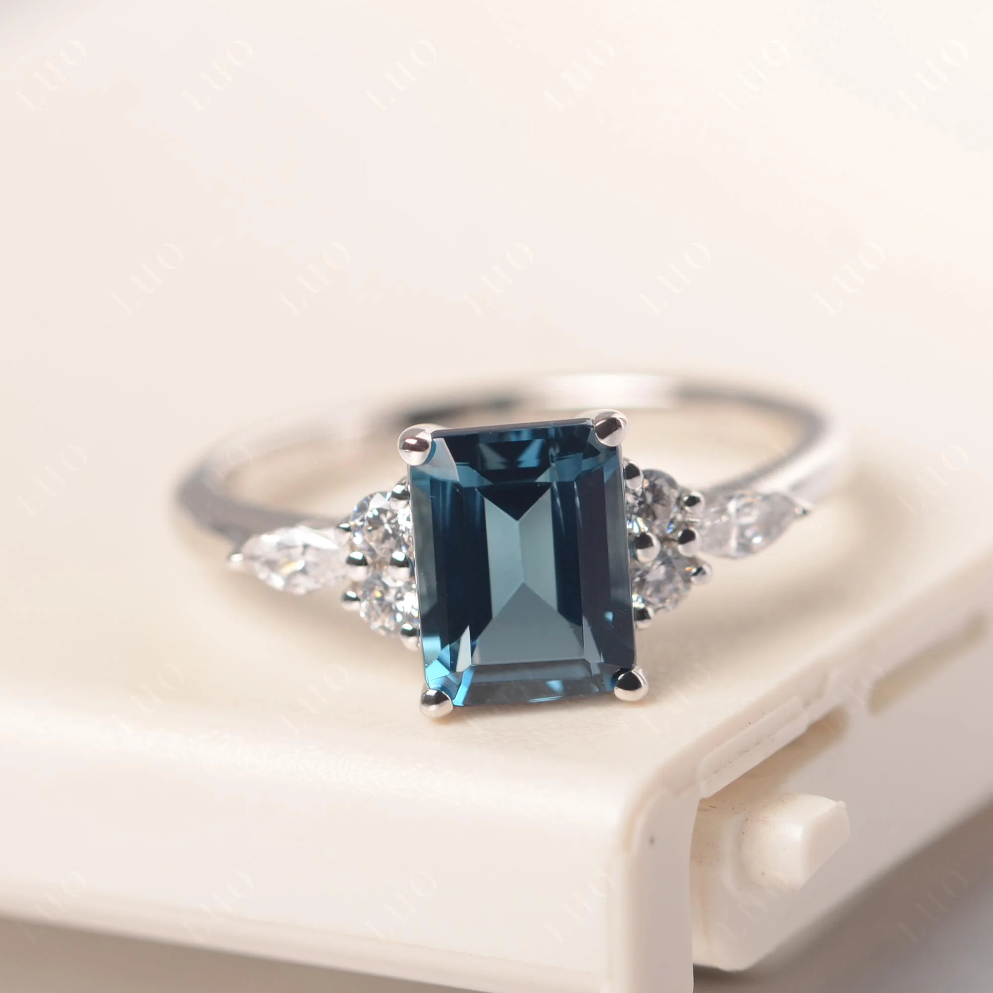 Simple Emerald Cut London Blue Topaz Ring - Image 29