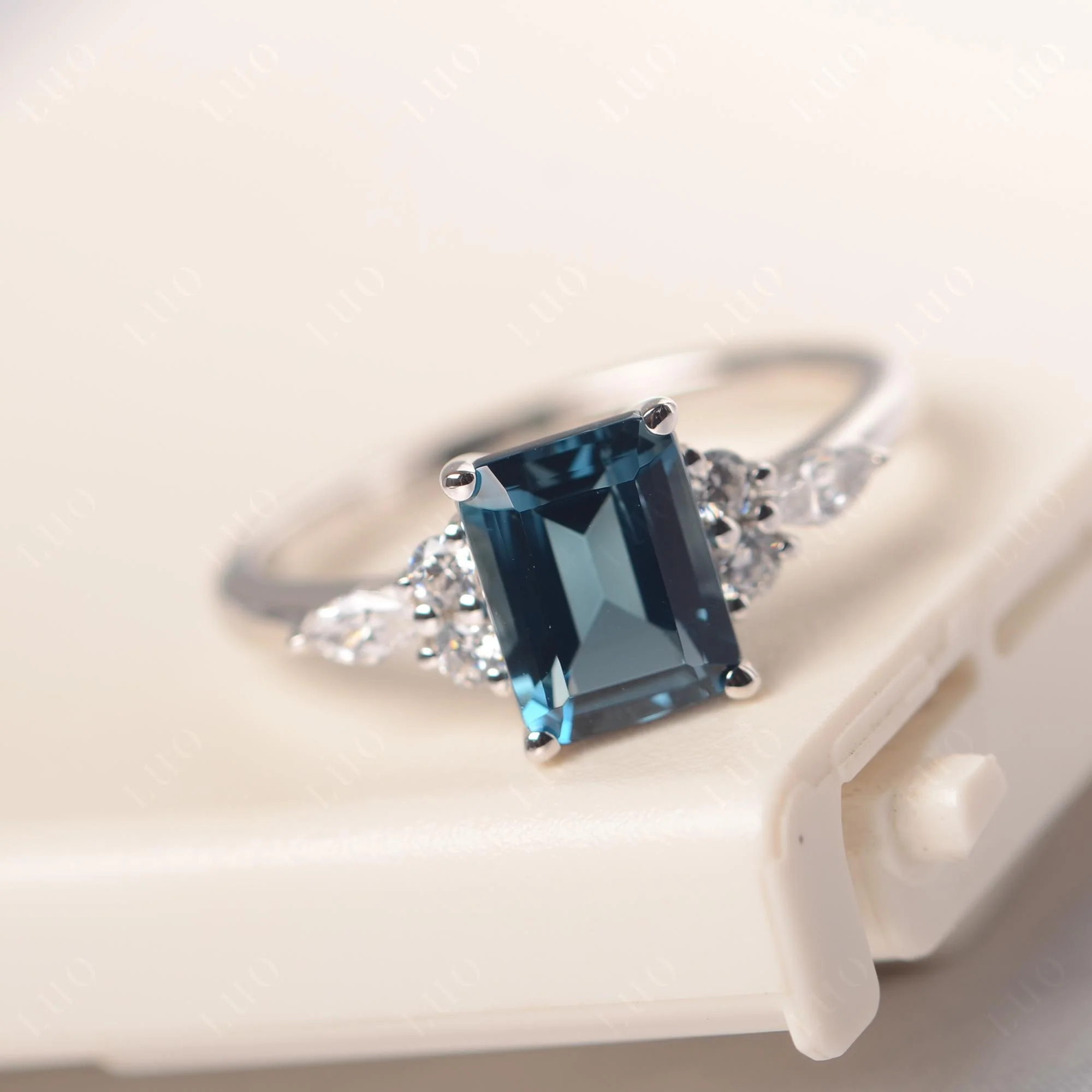 Simple Emerald Cut London Blue Topaz Ring - Image 30