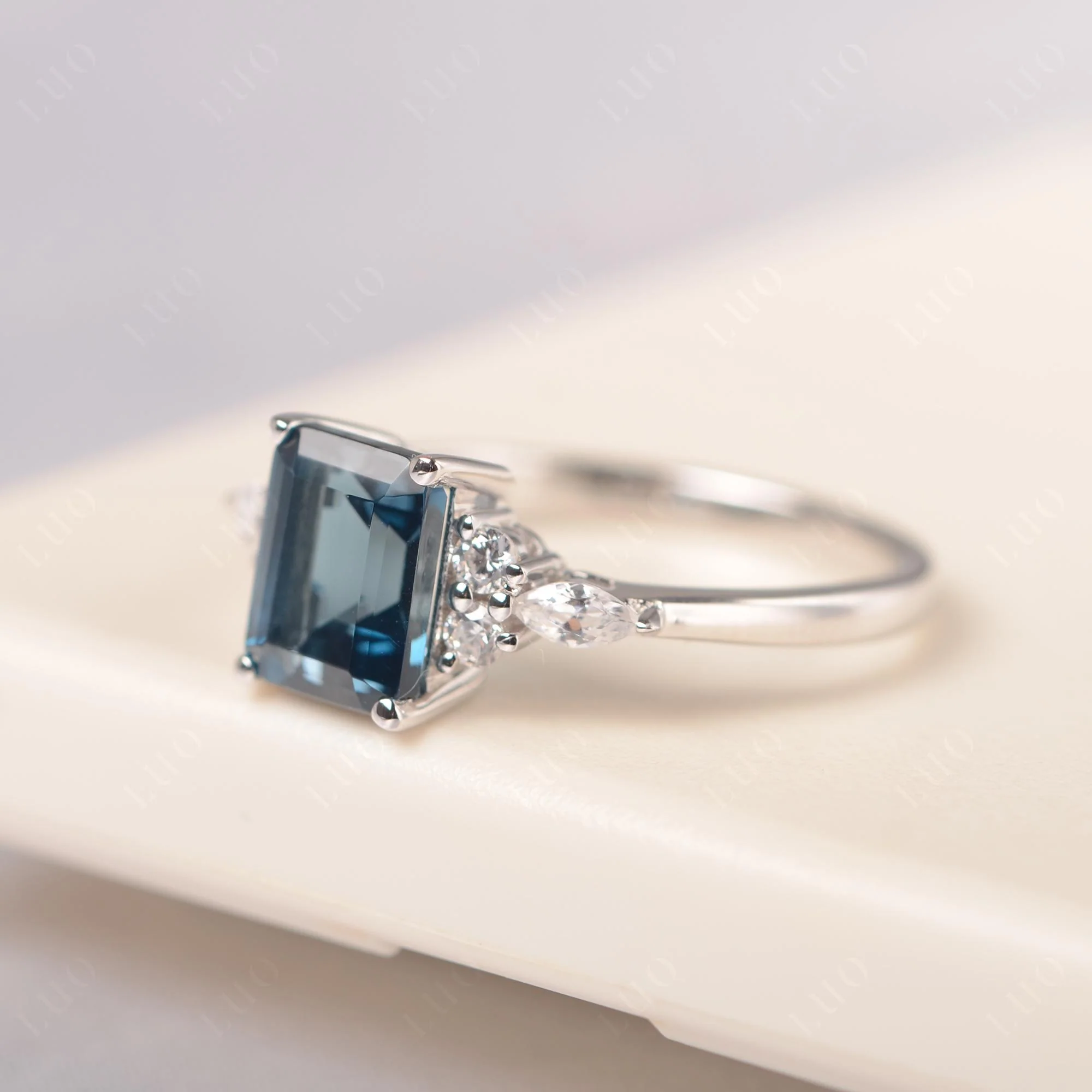 Simple Emerald Cut London Blue Topaz Ring - Image 31