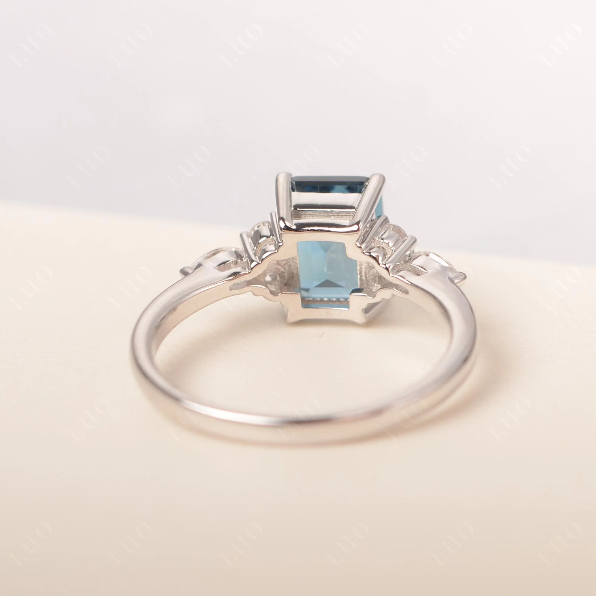 Simple Emerald Cut London Blue Topaz Ring - Image 32