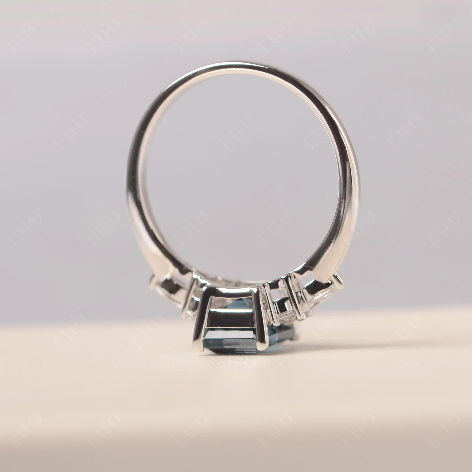 Simple Emerald Cut London Blue Topaz Ring - Image 33