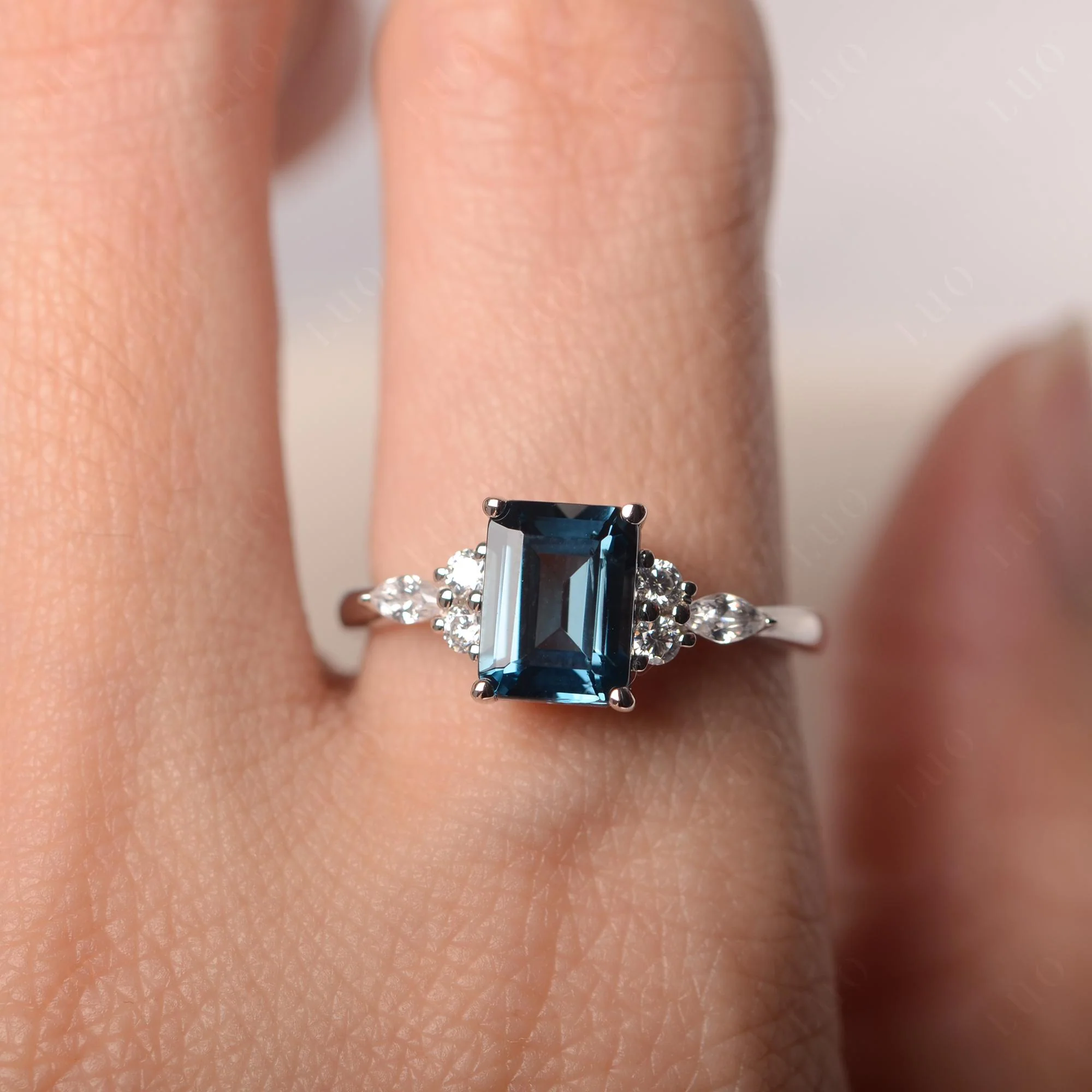 Simple Emerald Cut London Blue Topaz Ring - Image 34