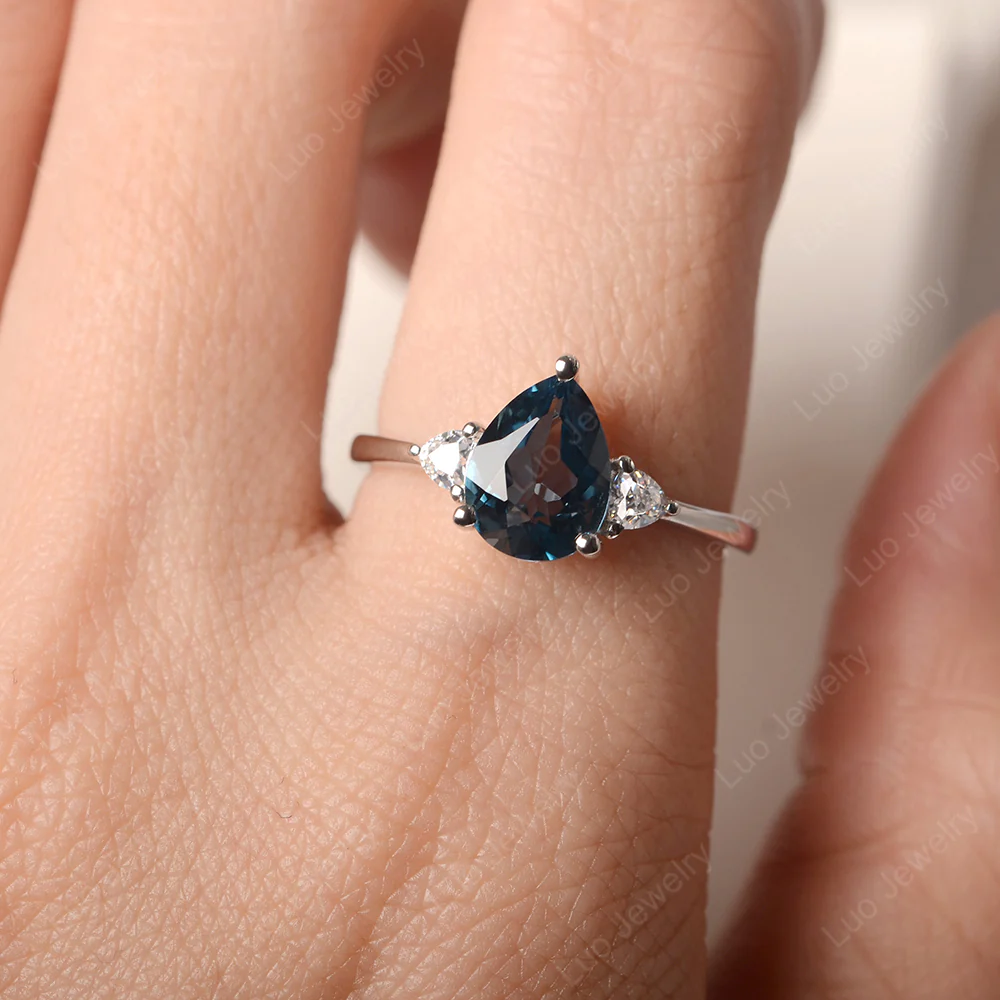 Teardrop London Blue Topaz Trilogy Ring - Image 5