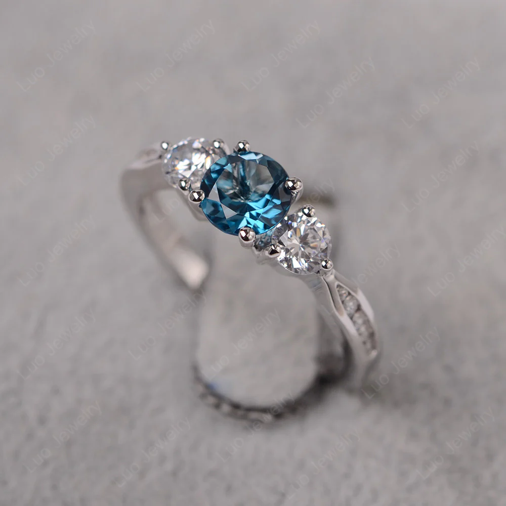 London Blue Topaz Three Stone Engagement Ring