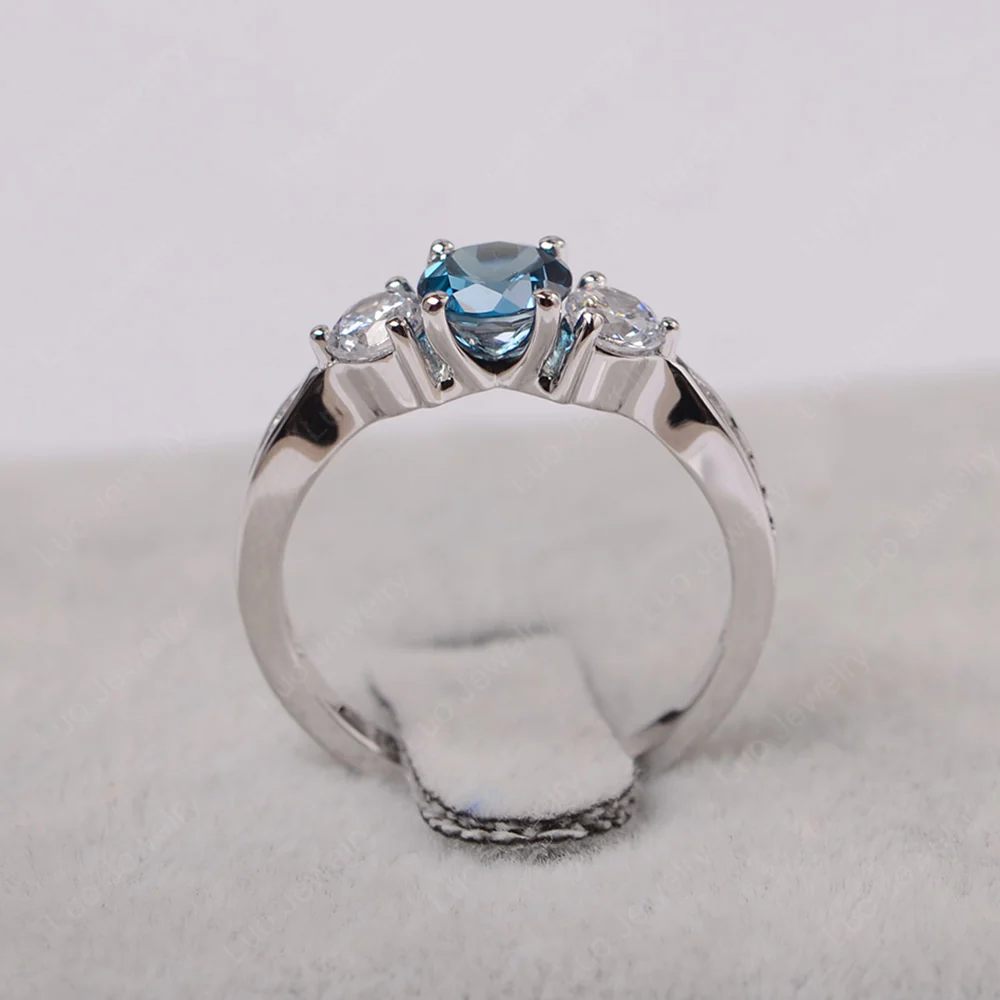 London Blue Topaz Three Stone Engagement Ring - Image 3