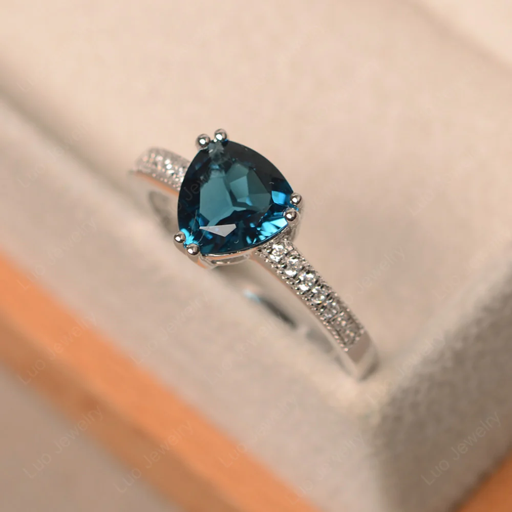Trillion Cut London Blue Topaz Double Prong Ring - Image 2