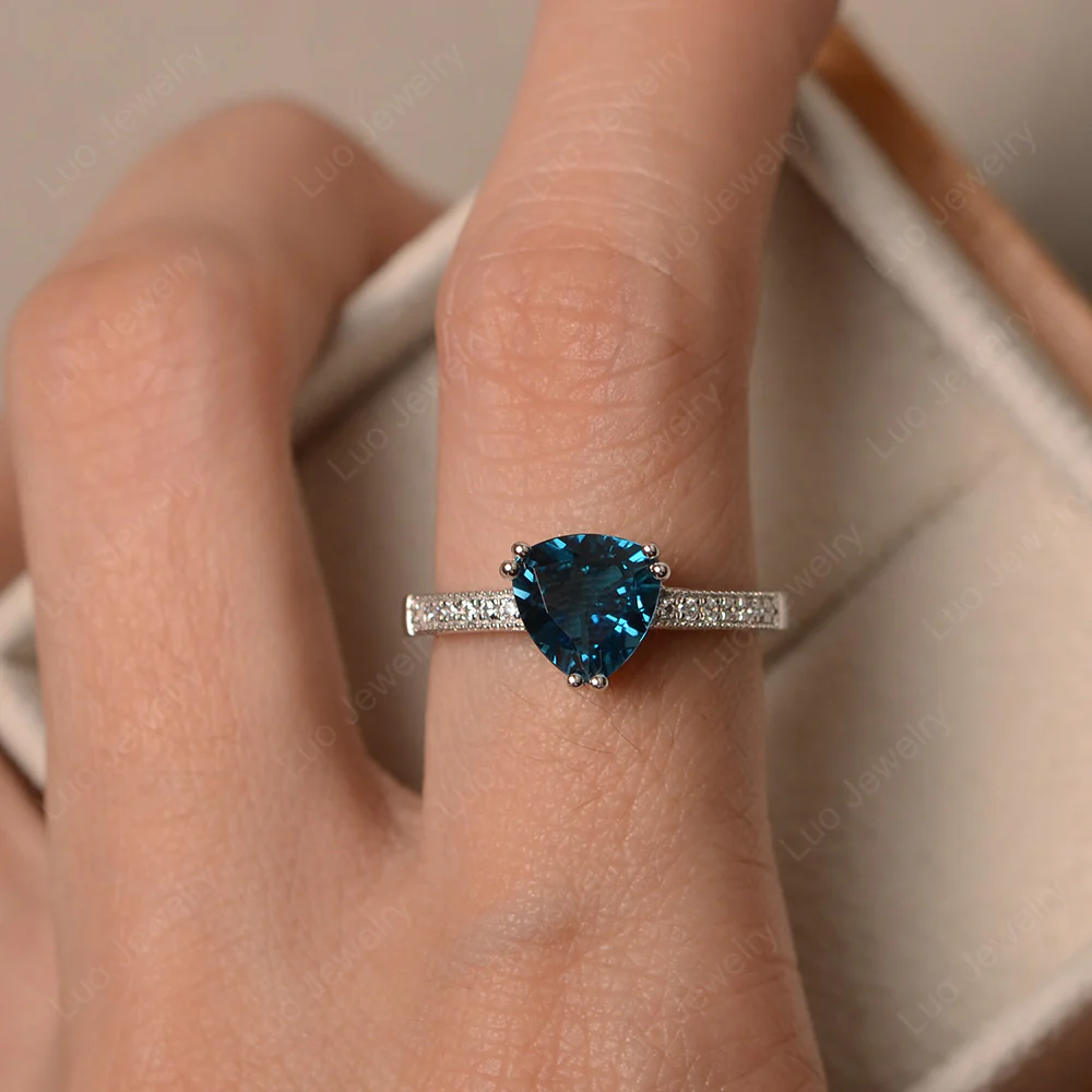 Trillion Cut London Blue Topaz Double Prong Ring - Image 4