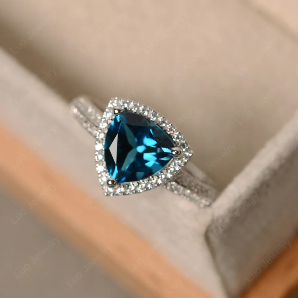 Luxury London Blue Topaz Halo Engagement Ring - Image 3