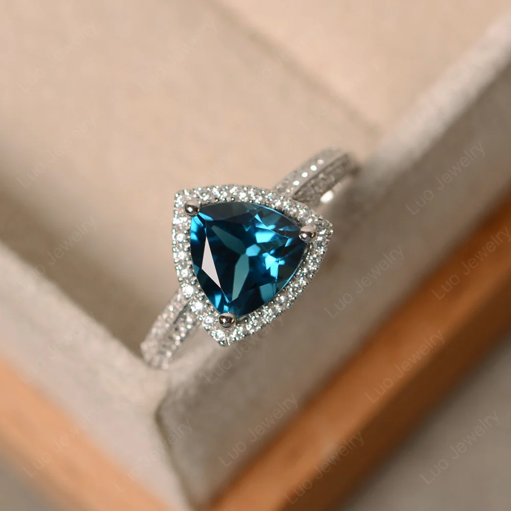 Luxury London Blue Topaz Halo Engagement Ring - Image 4