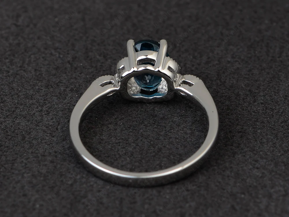 Oval London Blue Topaz Leaf Engagement Ring - Image 3