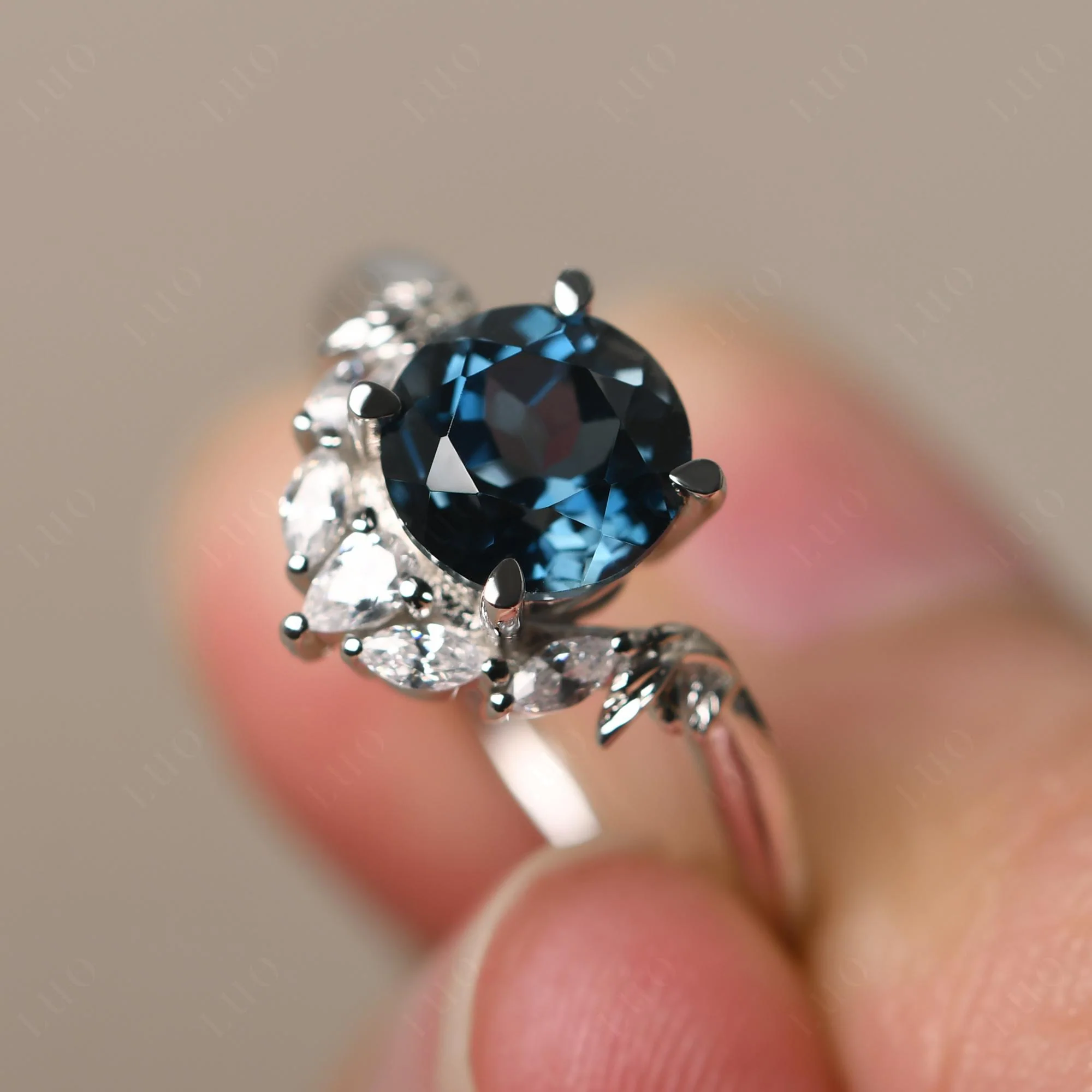 London Blue Topaz Ring with Marquise Side Stone - Image 30