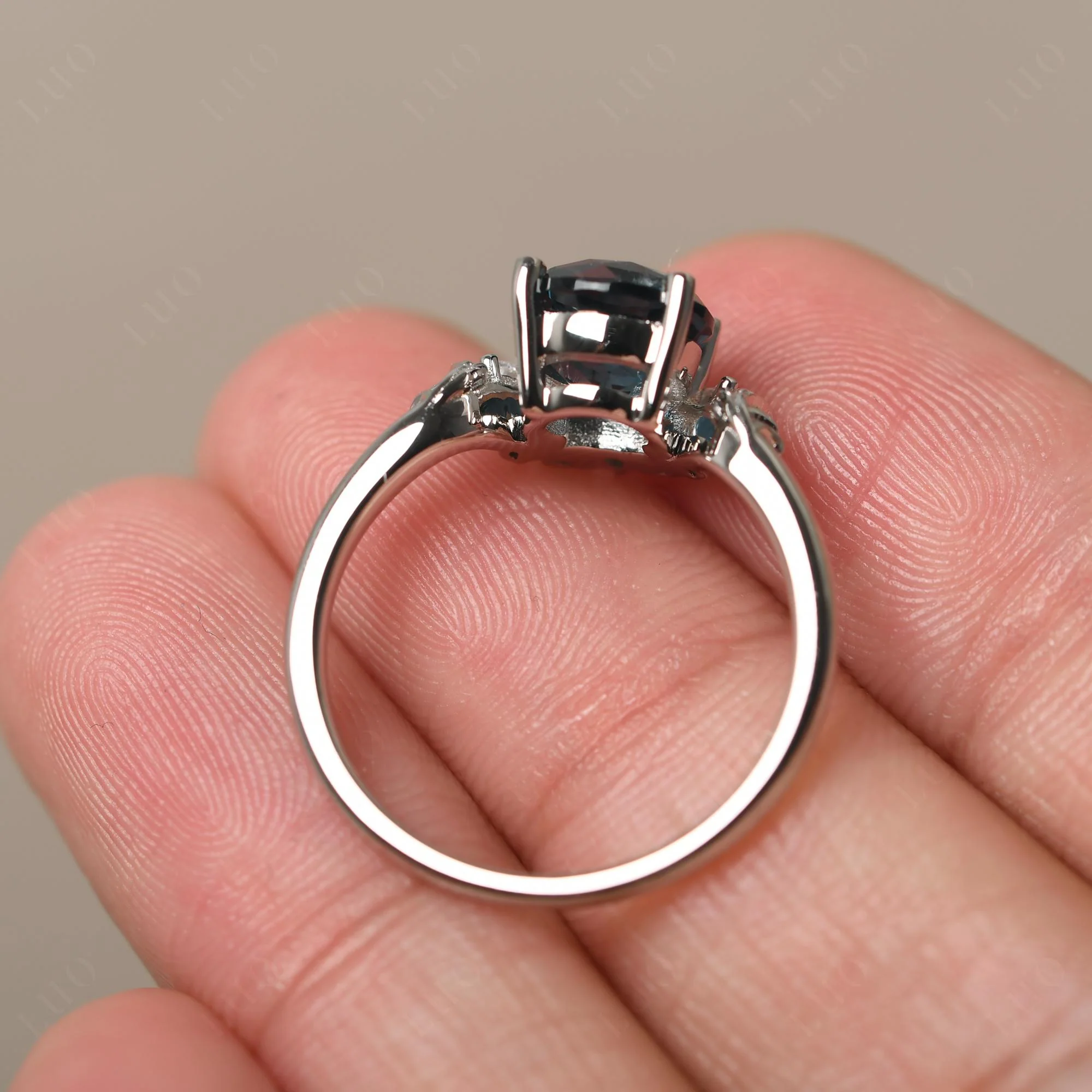 London Blue Topaz Ring with Marquise Side Stone - Image 31