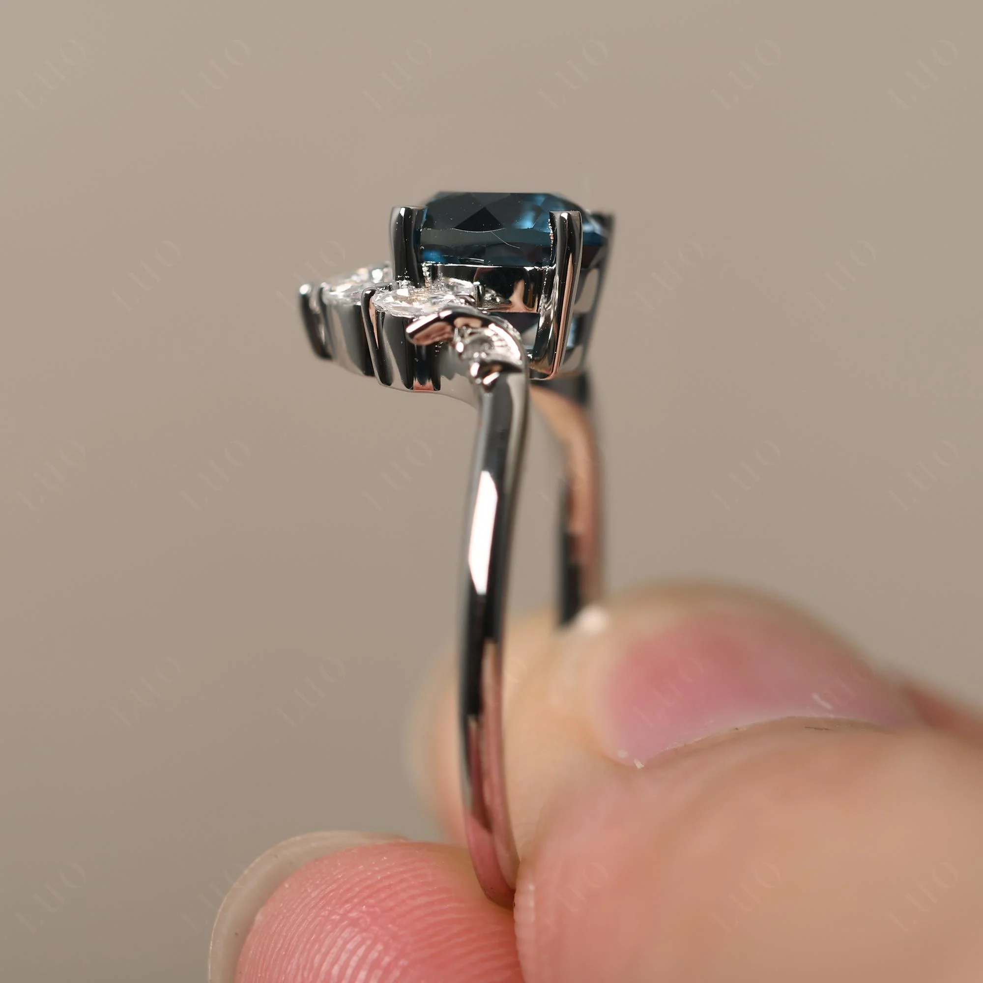London Blue Topaz Ring with Marquise Side Stone - Image 32