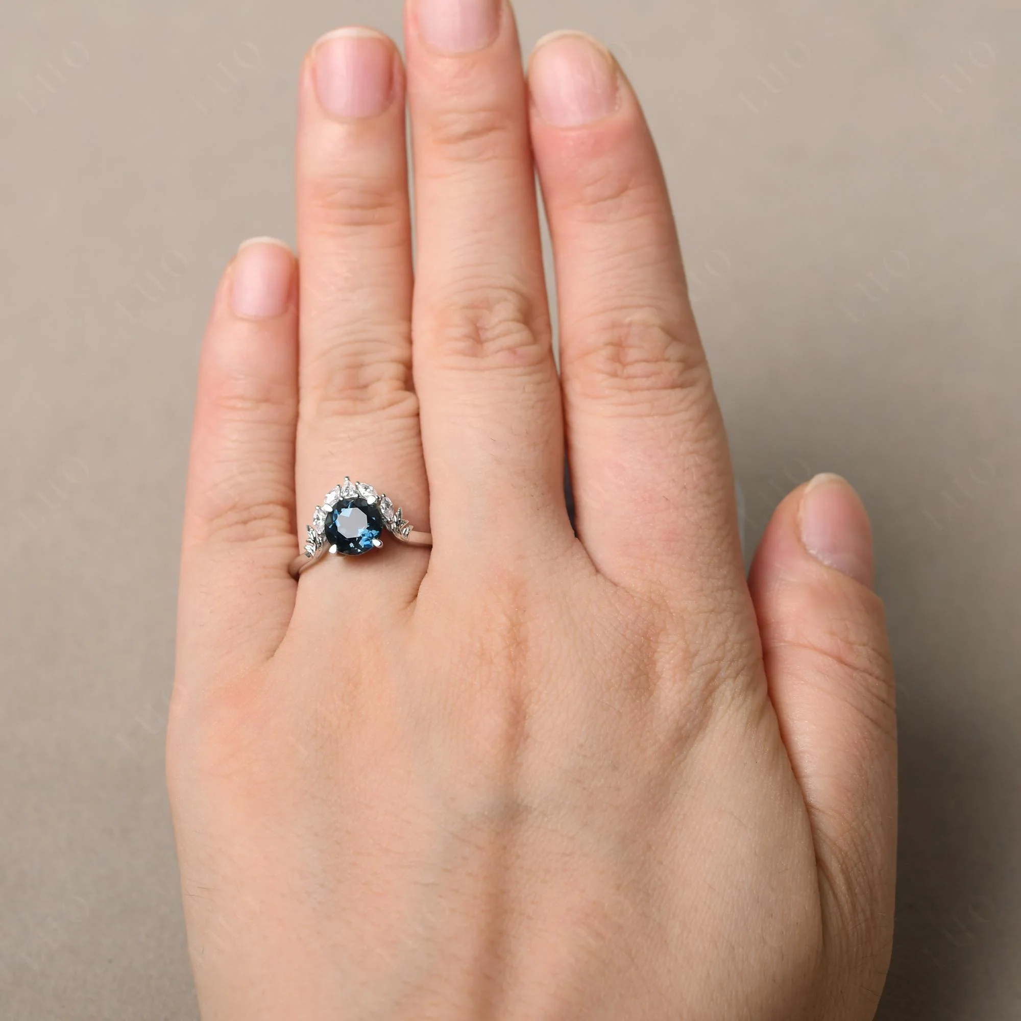 London Blue Topaz Ring with Marquise Side Stone - Image 33