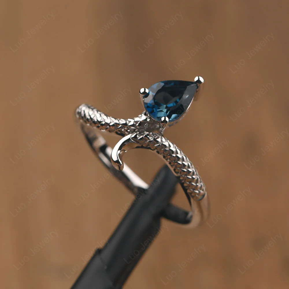 Pear Shaped London Blue Topaz Snake Ring - Image 3