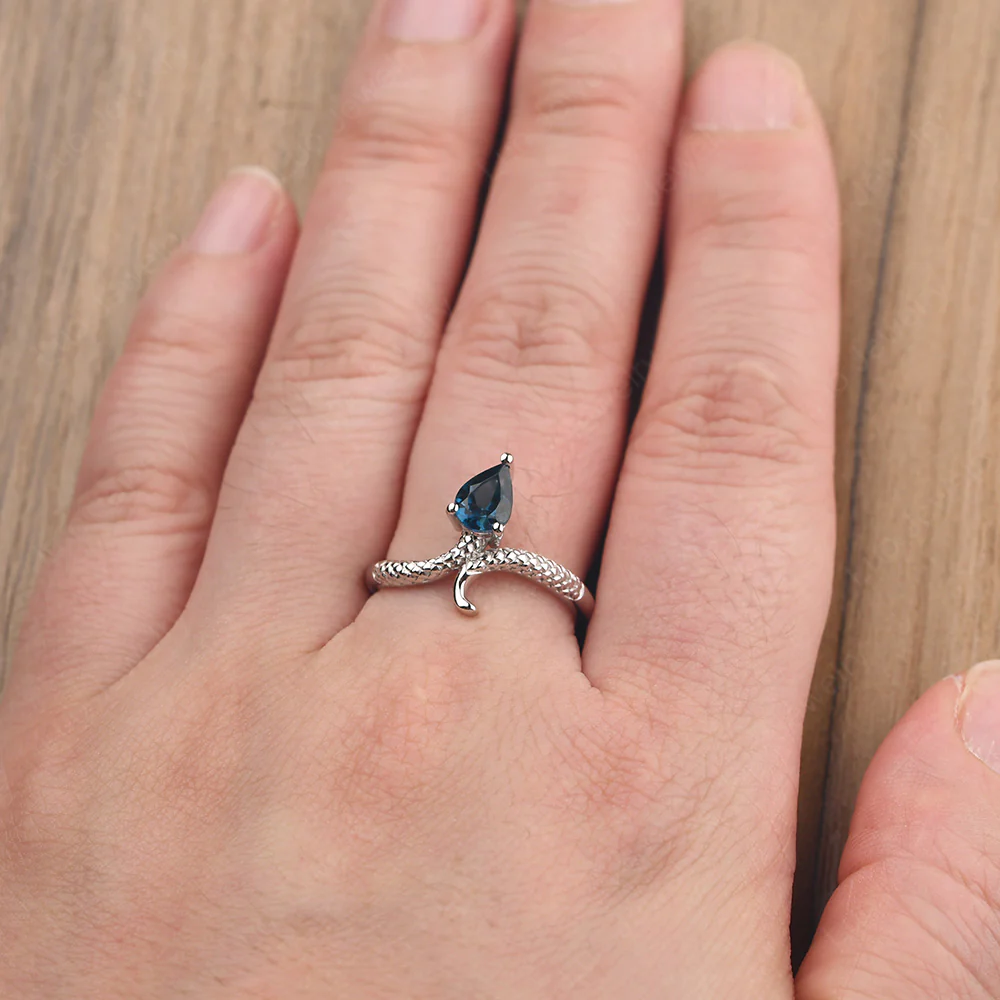 Pear Shaped London Blue Topaz Snake Ring - Image 6