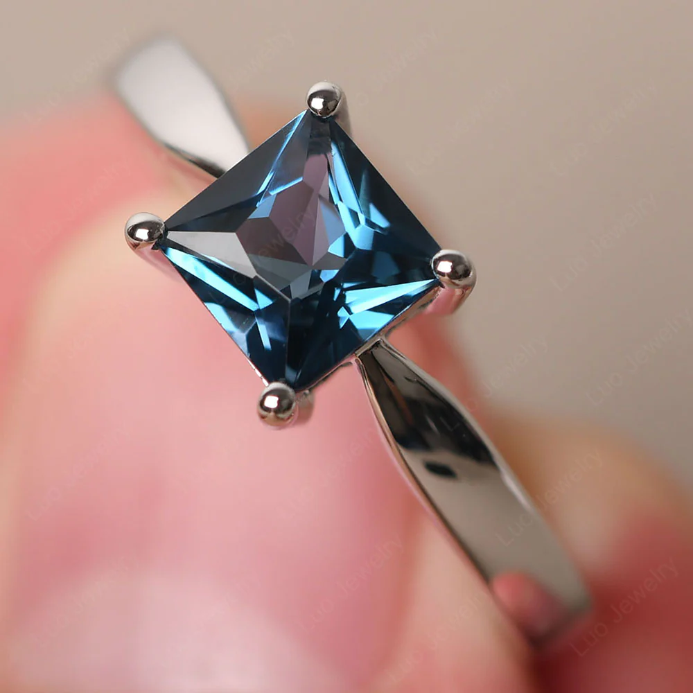 Princess Cut London Blue Topaz Tapered Band Ring