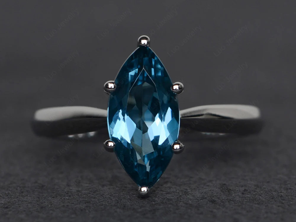 Marquise Cut Six Prong London Blue Topaz Ring