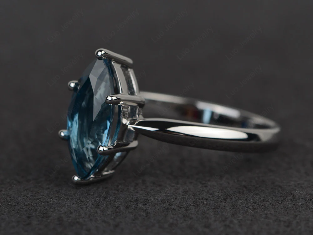 Marquise Cut Six Prong London Blue Topaz Ring - Image 2