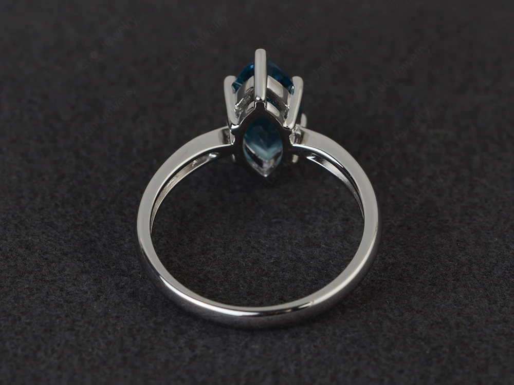 Marquise Cut Six Prong London Blue Topaz Ring - Image 3
