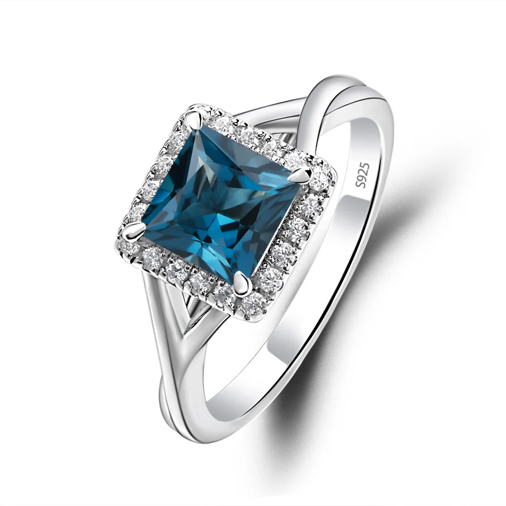 London Blue Topaz Split Shank Halo Engagement Ring