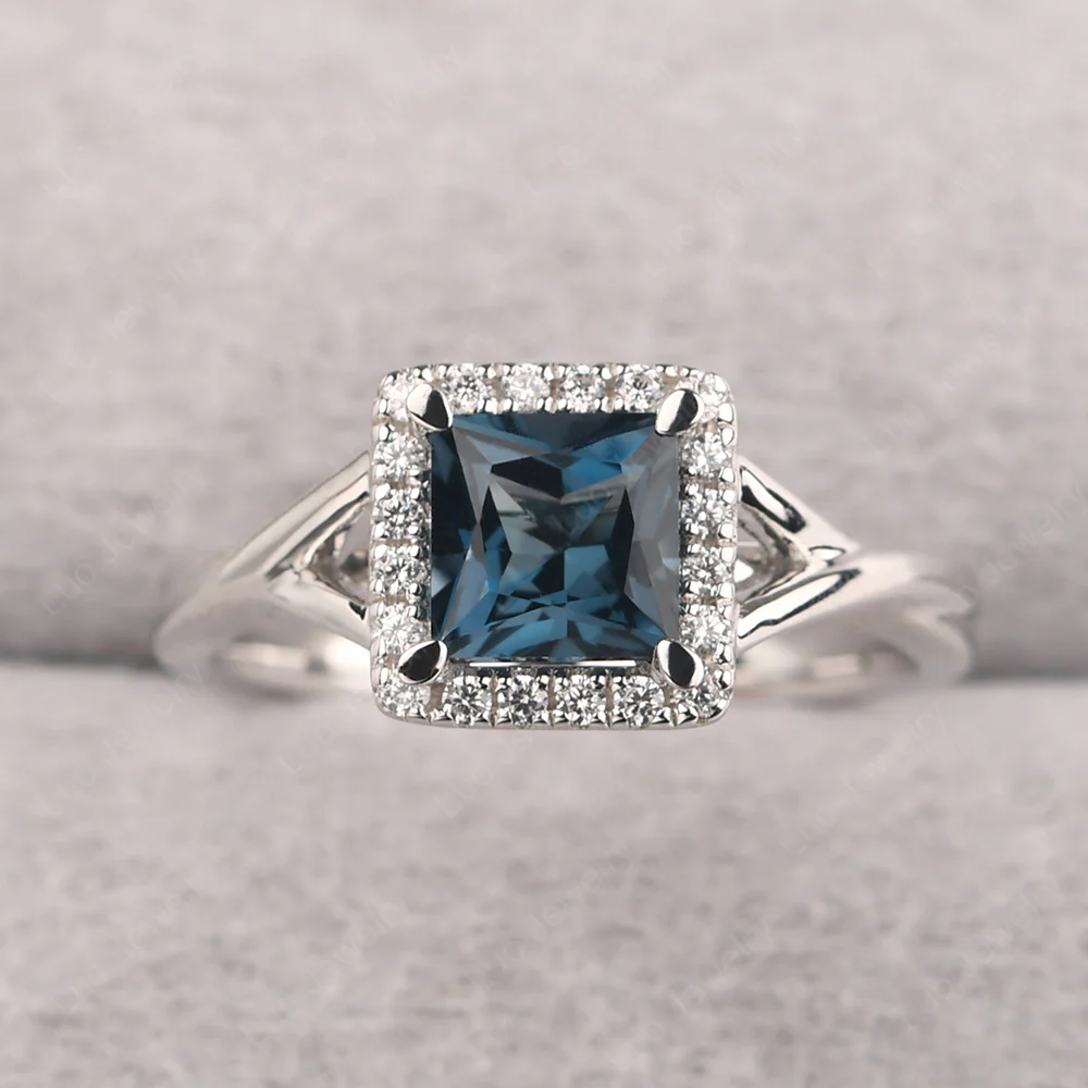 London Blue Topaz Split Shank Halo Engagement Ring - Image 2