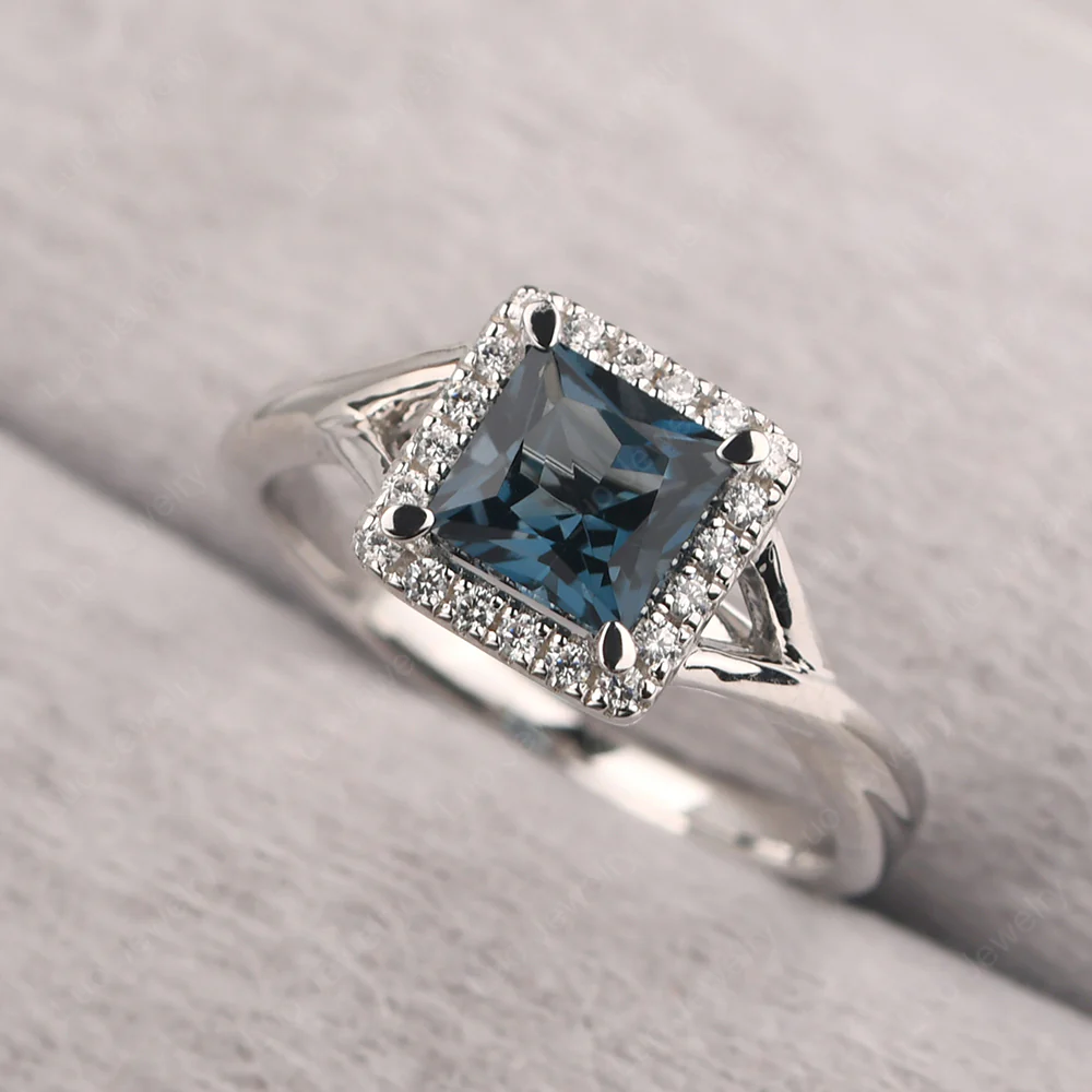 London Blue Topaz Split Shank Halo Engagement Ring - Image 3