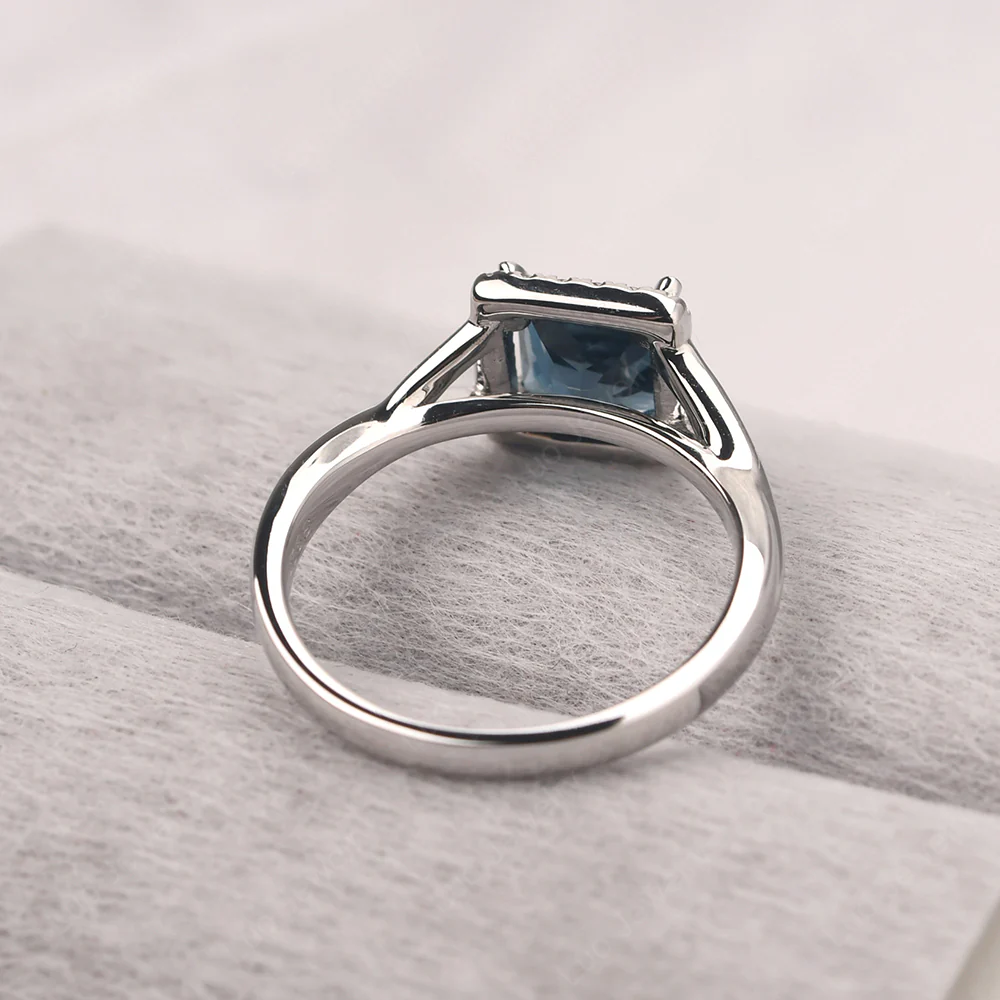 London Blue Topaz Split Shank Halo Engagement Ring - Image 4
