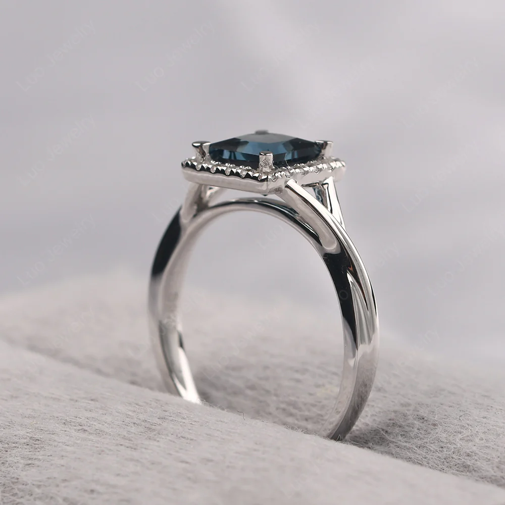London Blue Topaz Split Shank Halo Engagement Ring - Image 5