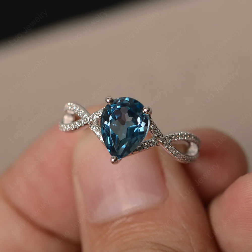 London Blue Topaz Split Shank Pear Engagement Ring