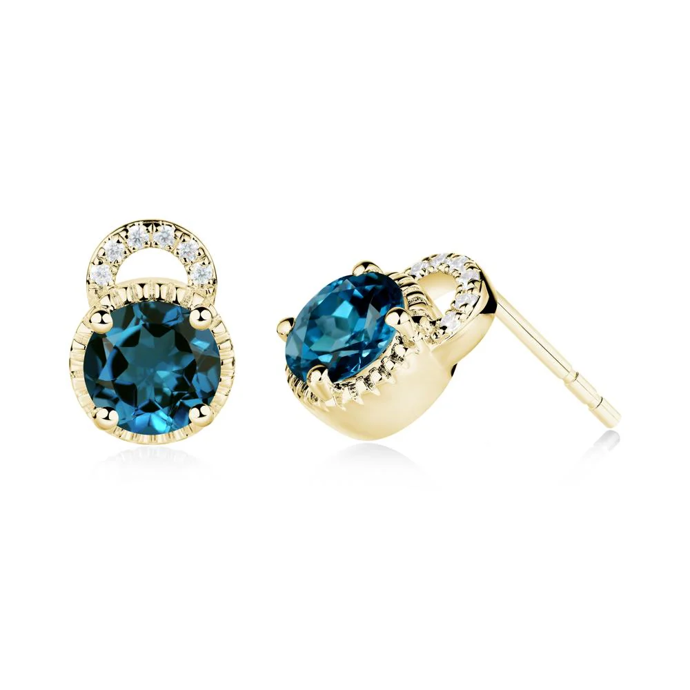London Blue Topaz Stud Earrings with Decorative Halo - Image 3
